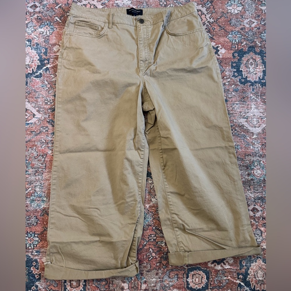 Womens 12 Banana Republic wide leg cropped dark khaki fringe jean chino